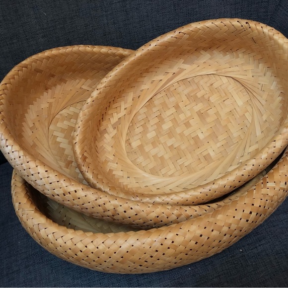 BAMBU Double Wall oval Nesting BASKETS - Set of 3 Large 16 x 12 x 3.5” FARMHOUSE - Picture 15 of 16